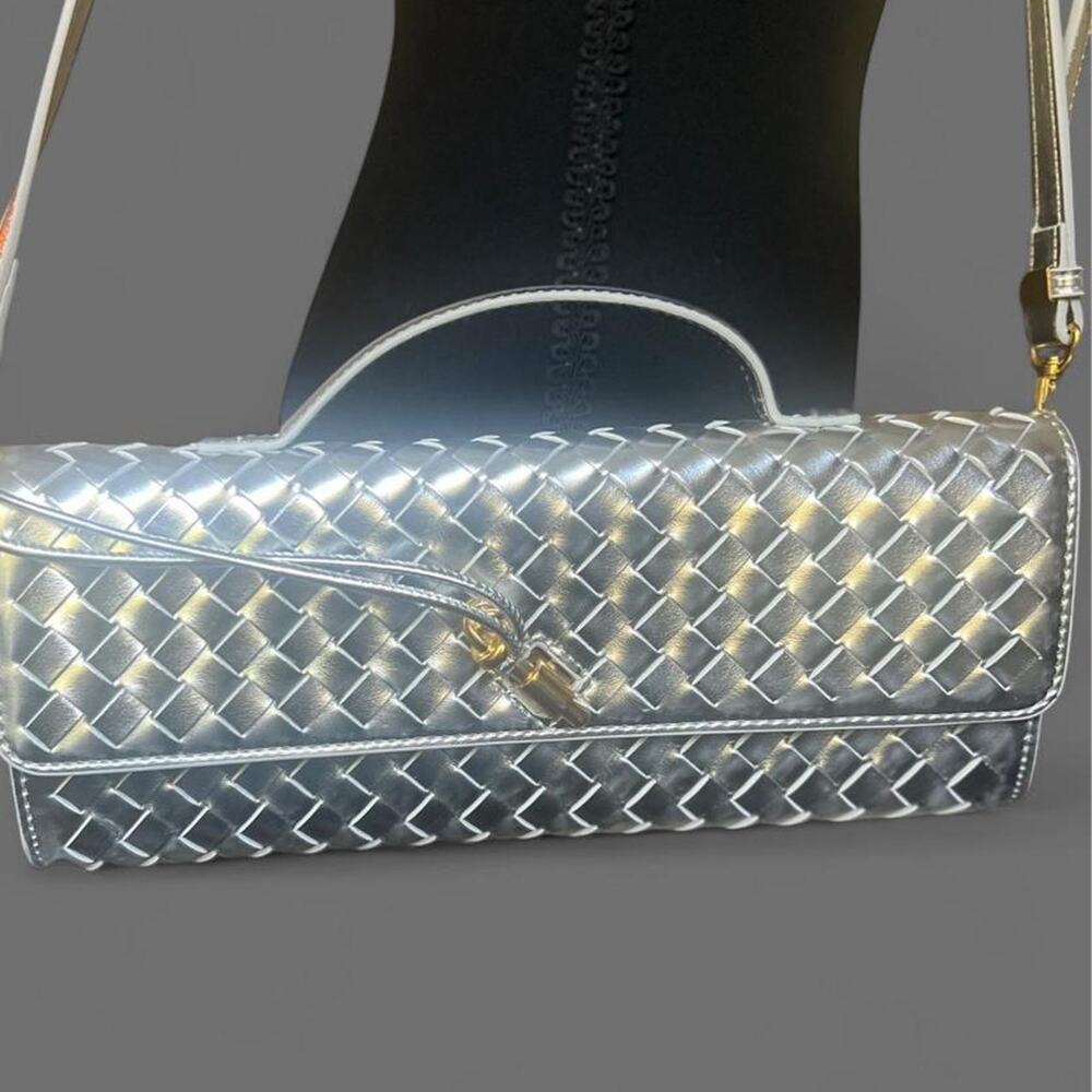 Silver metallic woven shoulder